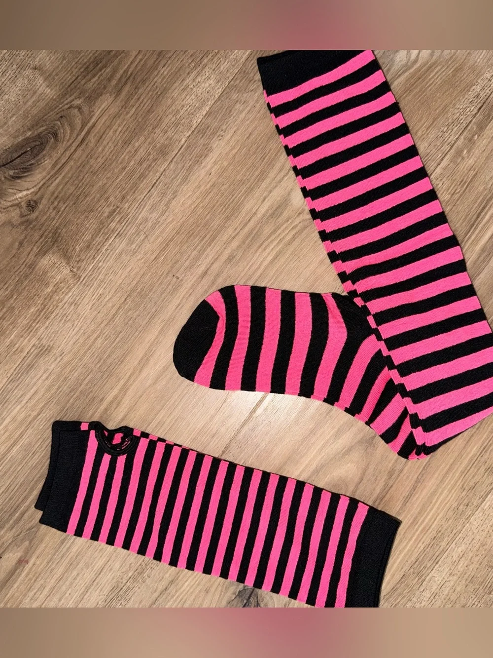 Brand new pink and black sock/arm warmer set